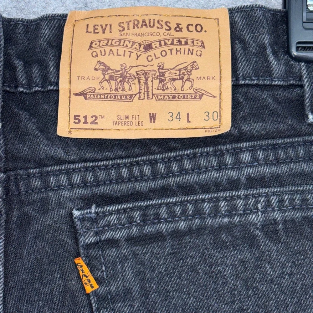 Vintage Levis 512 Orange Tab Jeans Mens 34x30 Made USA Slim Tapered Black Denim